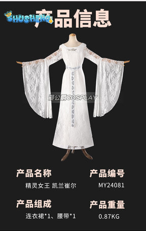 Movie Galadriel Cosplay Costume Women's White Dress Halloween Elf Cosplay Queen Outfit