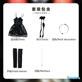 Anime Death Note Misa Amane Cosplay Costume Wig Imitation Leather Sexy Dress Necklace Lace Sleeves Stocking