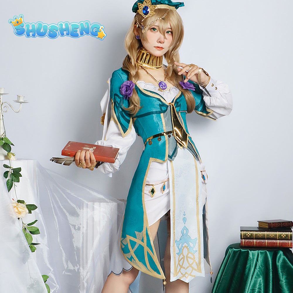 Game Genshin Impact Jacquard Fabric Lisa Minci New Skin Cosplay Costume Lisa New Outfits Wig Hat Halloween Carnival Party Set