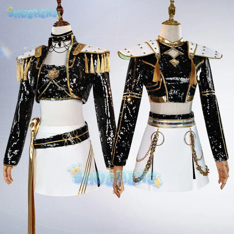 KPop Demon Hunters Rumi Mira Zoey Cosplay Black Gold Sequined Stage