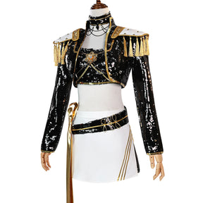 KPop Demon Hunters Rumi Mira Zoey Cosplay Black Gold Sequined Stage Costume Skirt Uniform Huntrix Halloween Party for Women