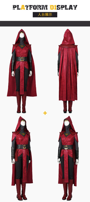 High Quality Halloween Carnival Dark Witch Red Women Outfit Nightsister Merrin Cosplay Costume With Accessories