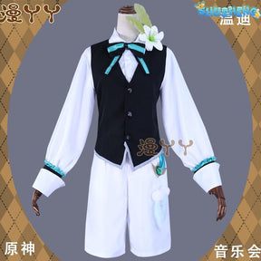 Anime Game Genshin Impact Venti Cosplay Costume Concert Swallowtail Suit Vest Wig Man Woman Carnival Masquerade Ball Set