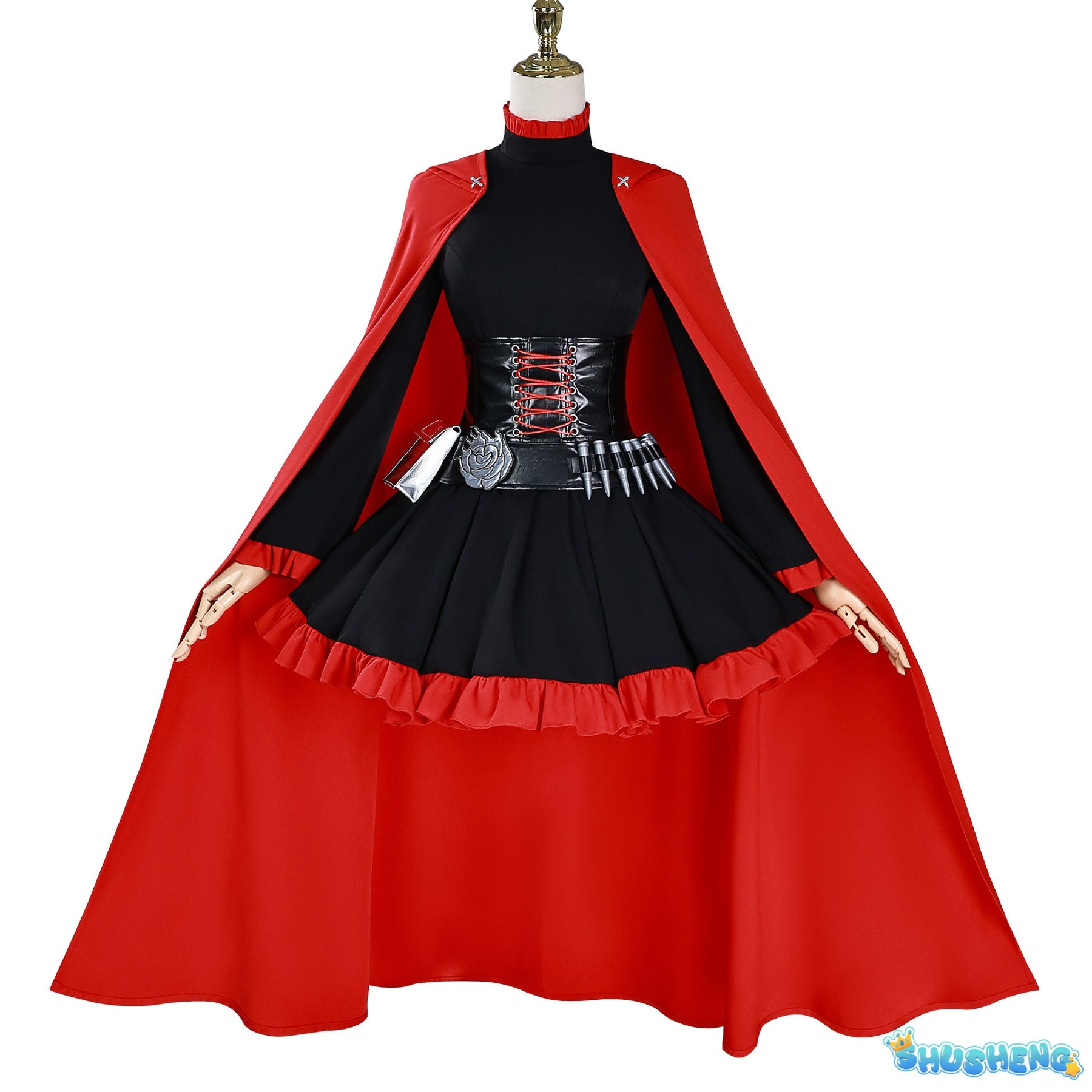 Anime RWBY Cosplay Ruby Rose Red Cape Battle Dress Rose Punk Belt Goth Black Red Lolita Y2K Uniform Halloween Party Customized