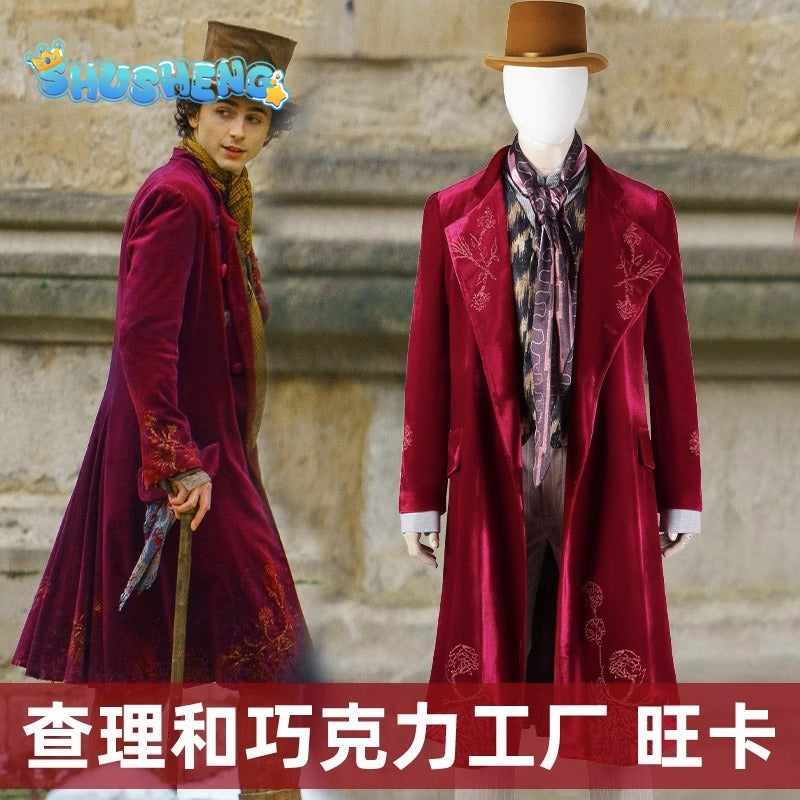 Chocolate Factory Willy Wonk Cosplay Costume Halloween Party Carnival Costumes Full Set with Hat