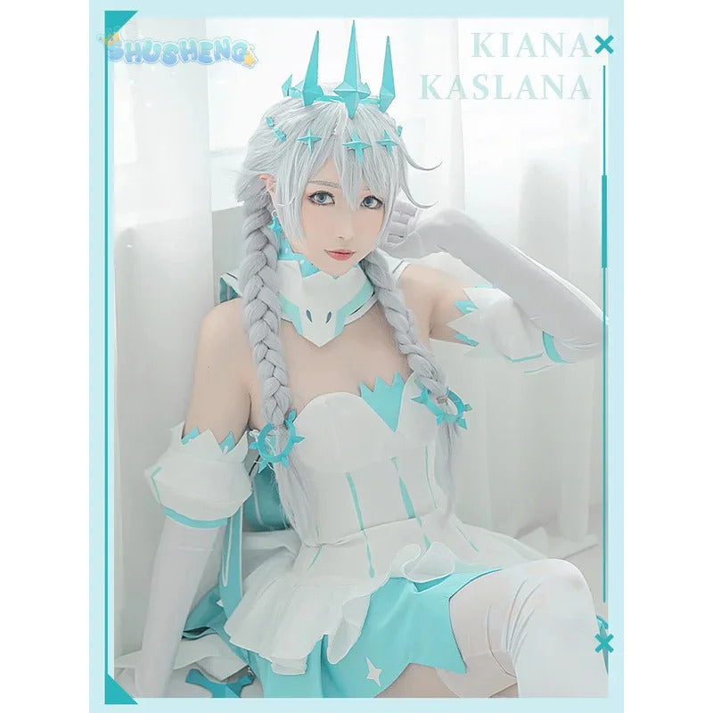 Honkai impact 3rd Kiana kaslana winter Princess cosplay costume cloak and Crown props full set uniform Carnival Halloween set