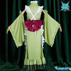 New Mikuu Matcha Sakura Green Cosplay Costume Parfait Apron Long and Wide Sleeved Dress Girl Kimono Wig Women Birthday Party Gift