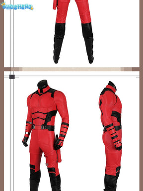 Daredevil Cosplay Costume Matt Murdock Red Leather Battle Suit Jumpsuit Belt Gloves Fullset Outfit Halloween Carnival Party Suit