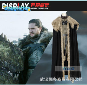 Thrones Cosplay Jon Snow Cosplay Costume Halloween Outfit Leather Long Coat Faux Fur Cloak Men Cape Custom size