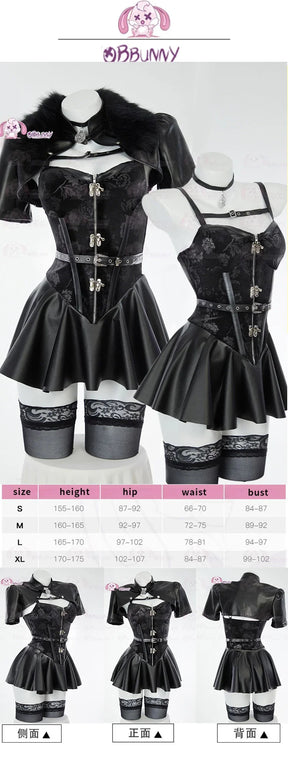 Witcher 3 Wild Hunt Cosplay Yennefer of Vengerberg Costume party Women sexy black leather lace dress jacket gloves socks set