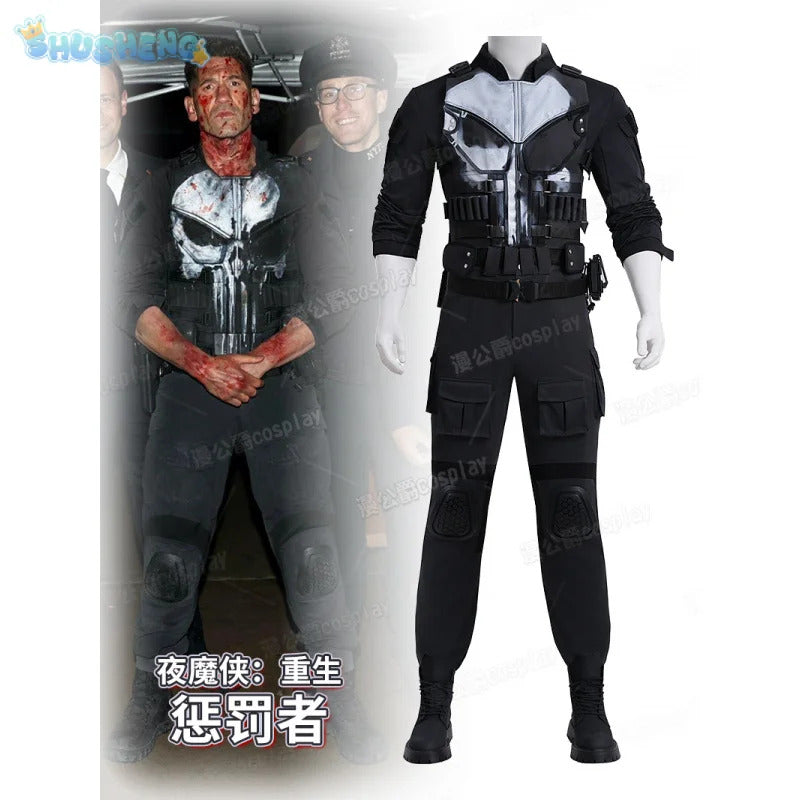 Movie Frank Castle Cosplay Daredevil Cos Born Again Costume Halloween Men's Fantasy Uniform Coat Pants Props Shoes Handsome Set