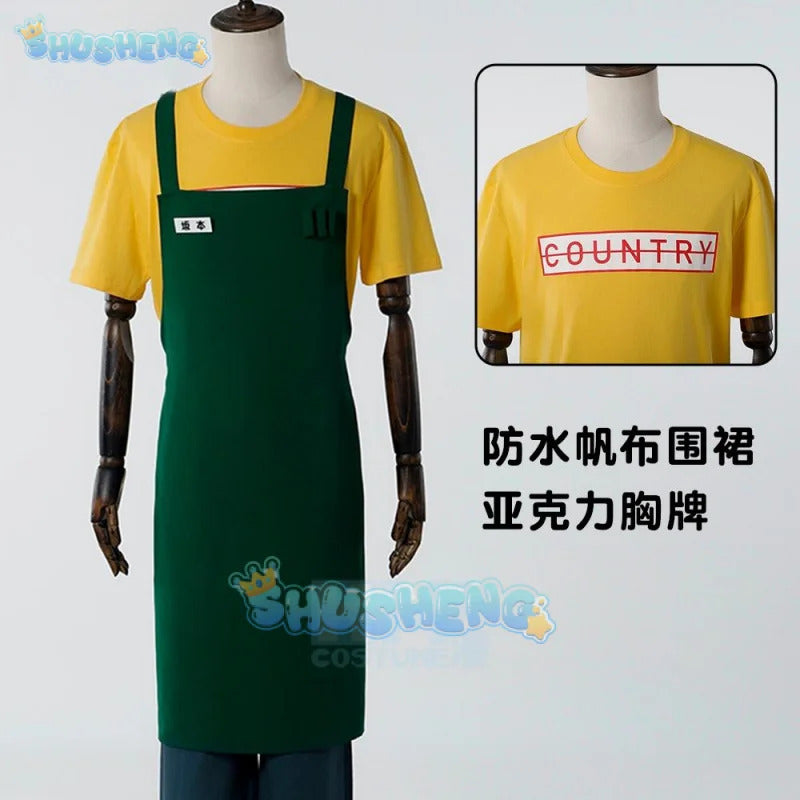 Taro Sakamoto Cosplay Anime Costume Sakamoto Days Lu Shaotang Yellow Pants Apron Glasses Halloween Party Women Men T-Shirt