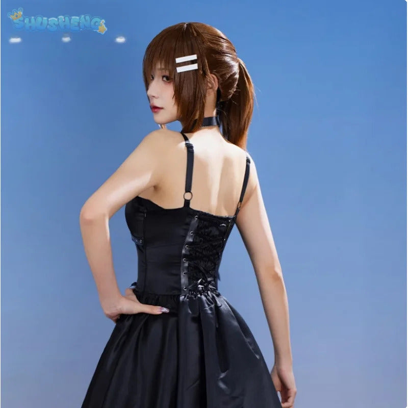 Wonderful Everyday Down the Rabbit-Hole Minakami Yuki cosplay costume Halloween sexy black dress socks necklace props uniform