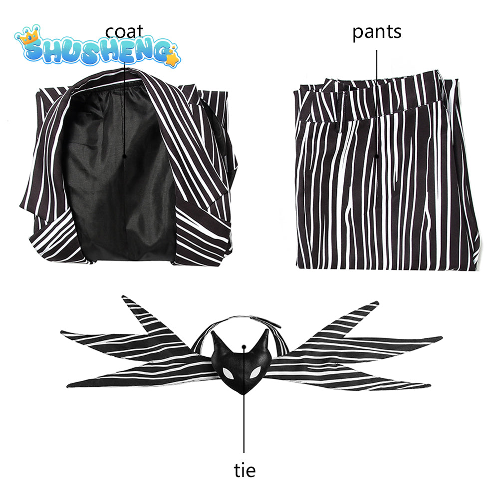 Scary Horror Jack Skellington Cosplay Costume Christmas Jack Uniform Clothes Striped Men Suit Halloween Costumes