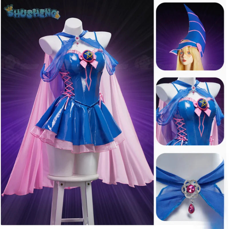 Black Magician Girl BMG Cosplay Dark Magician Girl DMG Costume Sweet leather top skirt headwear prop set Halloween women uniform