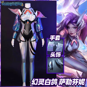 Seraphine Cosplay Costume Game LOL Anime Women Fashion Jumpsuit Coat Battle Dove Uniform Halloween Costume Role Paly Clothing