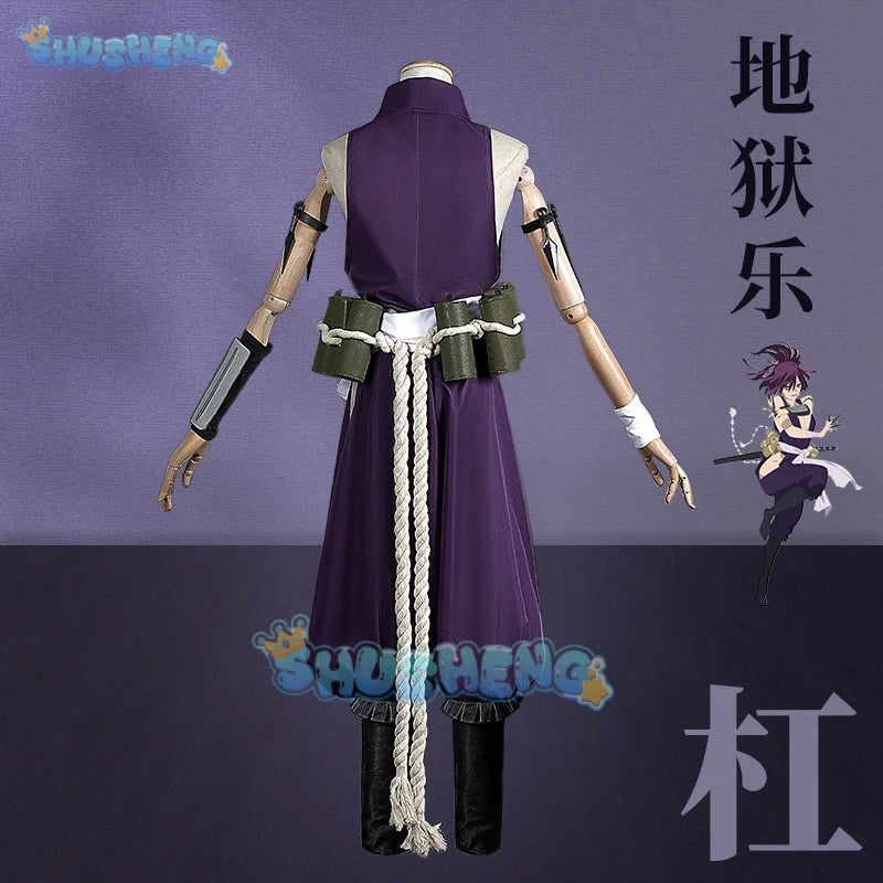 Yuzuriha Cosplay Costume Anime Jigokuraku Wig Kunoichi Outfit Hell's Paradise Sumire Purple Uniform Halloween Party for Women