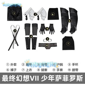 FF 7 Young Sephiroth Cosplay Costume Male Fantasy Teenage Sephiroth Battle Suit Outfit Full Set and Individual Items Are Sold