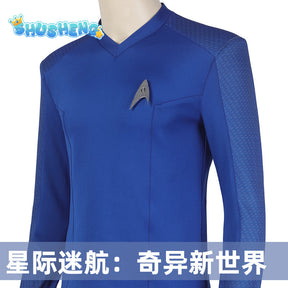 Movie Strange New Worlds Spock Pike Cosplay Costume Outfit Uniform Badge Adult Men Halloween Carnival Suit