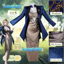 Game Path to Nowhere Cosplay Vautour Blue Costume Sexy silk long skirt jacket accessories Halloween party Blue Vautour uniform