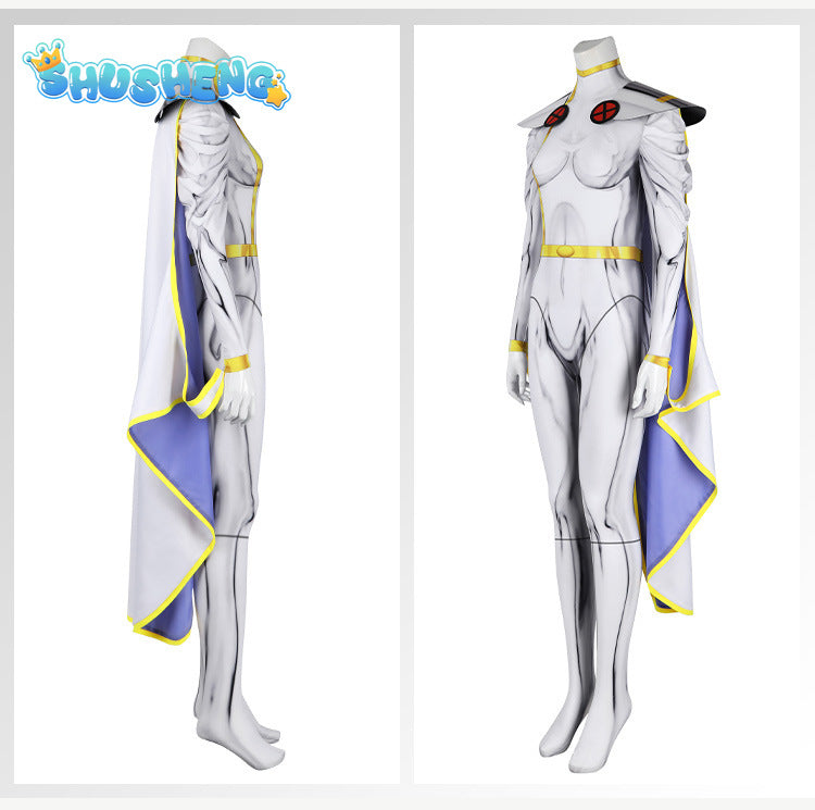 X Men 97 Storm Ororo Munroe Cosplay Costume Halloween Woman Bodysuit Zentai Jumpsuit with Cloak Party