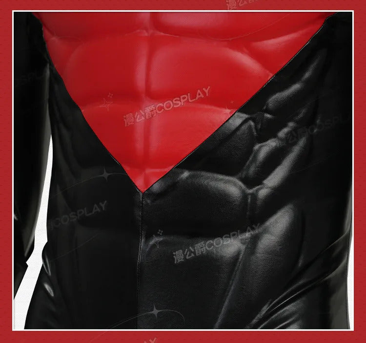 Shusheng-R Nightwing Dick Grayson Cosplay Costume Red Jumpsuit Full Set Uniform Role Play Halloween Carnival Party Outfit Shoes