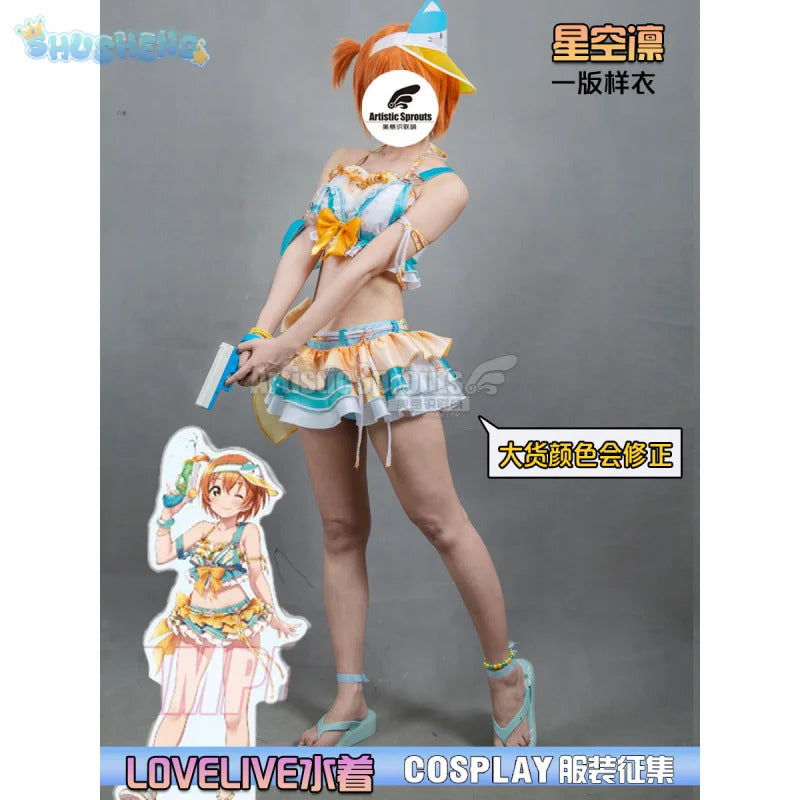 Anime LoveLive! Rin Hoshizora Cosplay Costume Women Halloween Party Sweet Top Skirt Headwear Set Summer Vacation Beach swimwear