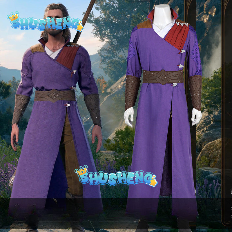 Game Baldur's Gate 3 Costume BG 3 Gale Dekarios Purple Suit for Men Halloween Carnival Outfit with Shoes