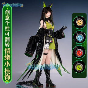 Arknights Mon3tr Cosplay Costume M3 Uniform Black Green Outfit Headwear Rhodes Island Halloween Party for Women Girls Props