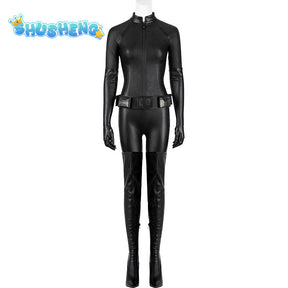 Catwoman Selina Kyle Cosplay Costume Black PU Leather Jumpsuit Eyemask Women Dark Knight Rises Outfits Suit for Halloween Party