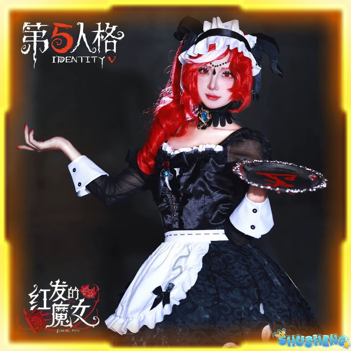 Fiona Gilman Priestess Cosplay Game Identity V Women Costume Black Dress Priestess Crismon Cosplay Wig