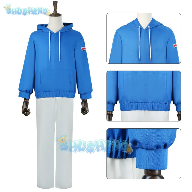 Anime Sakamoto Days Shin Asakura Cosplay Costume Blue Sweatshirt Assassin Halloween Party Women Men Props Accessory