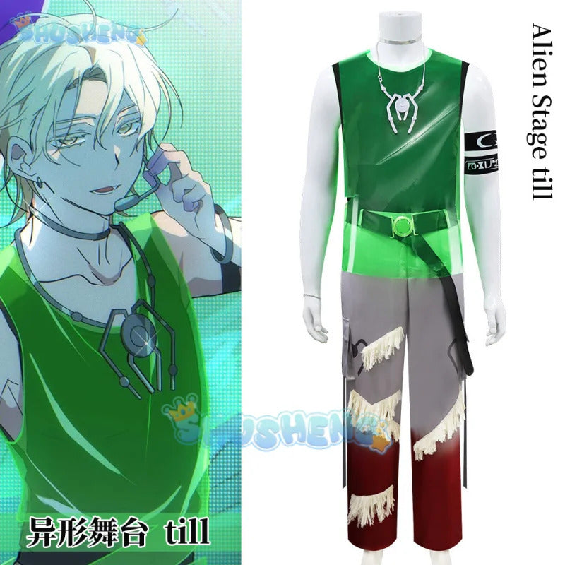 ALIEN STAGE Round 7 Blink Gone Till Cosplay Costume Green Vest Cargo Pants Set Black Brands Accessory Anime TILL Role-playing