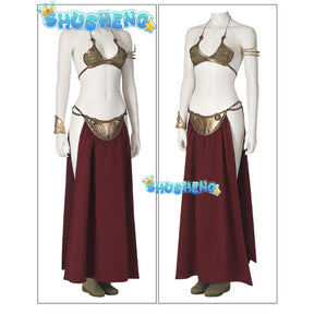 Princess Leia Cosplay Fantasy Sexy Slave Dress Movie Space Battle Costume Disguise Bikini Set Adult Women Girls Roleplay Outfit