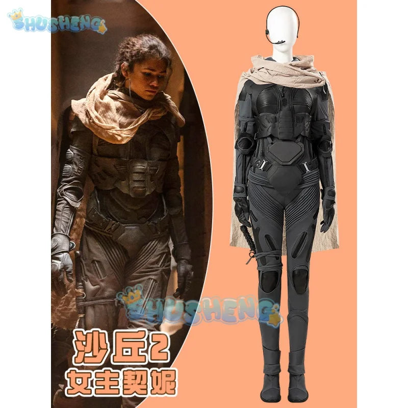 Chani Cosplay Fantasy Cloak Costume 2024 Movie Dune 2 Roleplay Women Outfits Jumpsuit Gloves Set Female Halloween Party Suits