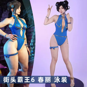 Shusheng-R Street Fighter 6 Chun-Li Cosplay Costume Sexy Swimsuit Props Accessories Women Halloween Carnival Party