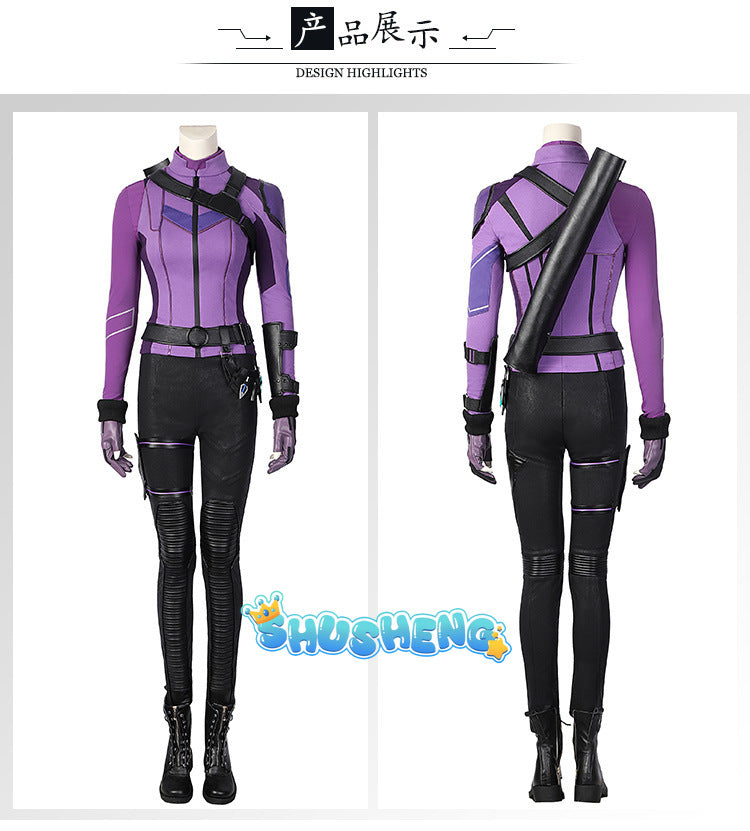 Female Hawkeye Kate Bishop Cosplay Costume with Quiver Hawkeye Super Powered Hero Outfit for Halloweewn Carnival Party