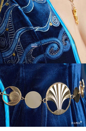 Baldur's Gate 3 Mizora Cambion Cospaly Costume Deep blue sexy woman long dress necklace waist chain socks headwear Halloween set
