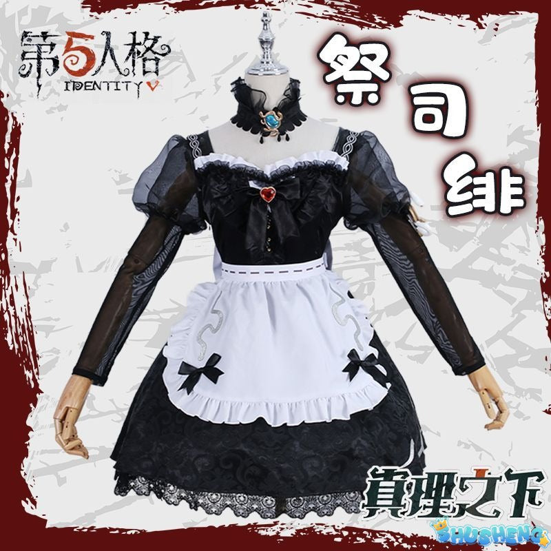Fiona Gilman Priestess Cosplay Game Identity V Women Costume Black Dress Priestess Crismon Cosplay Wig