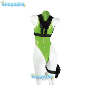 Green Street Fighter Cammy White Cosplay Costume Sexy Jumpsuit Hat Wig Strap Suits Killer Bee Full Set and Accessories Are Sold