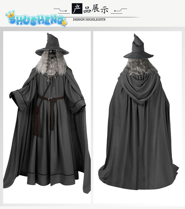 Movie Gandalf Cosplay Costume Anime Sorcerer Cos Uniform Halloweeen Carnival For Men Women Cloak Cape Hat Suit Perform Clothes