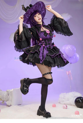 Anime Kuromi Cosplay The little witch Costume Halloween Carnival Sweet Lolita Dress Hat Accessories Socks Prop Kuromi Gothic Set