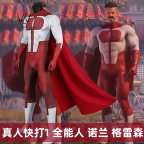 Halloween invincible cosplay jumpsuits Omni man costume superhero Nolan Grayson Zentai printing bodysuit with Cape