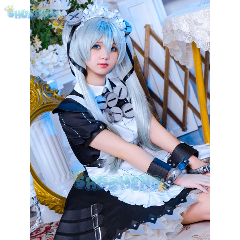 Corin Wickes Cosplay Costume Wig Bag Game Zenless Zone Zero Dress Gothic Maid Skirt Green Double Ponytail Hair Chain Apron Socks