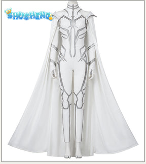 Cosplay Hela White Outfit Halloween Cosplay Costume Set Bodysuit White Jumpsuit Superheroine Costume With Cape Suit