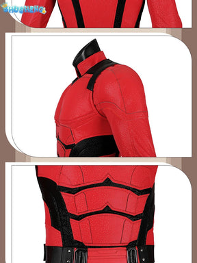 Daredevil Cosplay Costume Matt Murdock Red Leather Battle Suit Jumpsuit Belt Gloves Fullset Outfit Halloween Carnival Party Suit