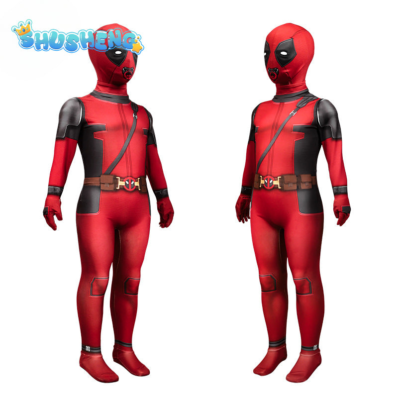 Children Superhero Deadpool Costume Halloween Cosplay Jumpsuit Boys Fantasy Movie Character Mask Holiday SetParty Game