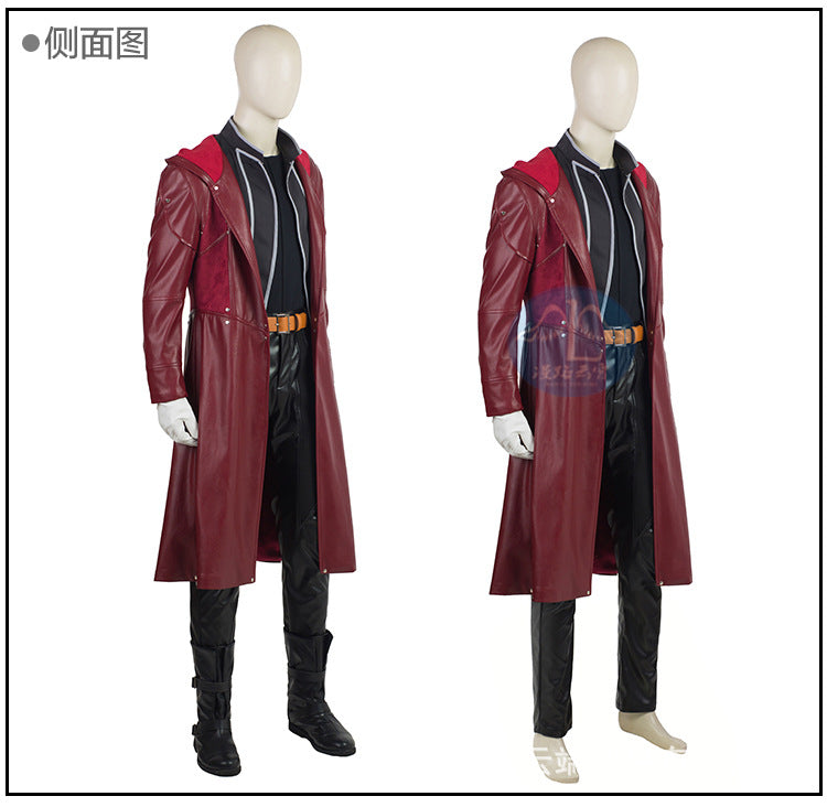 Anime Edward Elric Fullmetal Alchemist Cosplay Costume Wig Red PU Hooded Windbreaker Coat Combats Man Carnival Party Suit