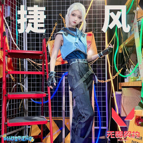 Valorant Jett Cosplay Costume Women Halloween Outfits Full Set Uniform Suit Party Role Play Clothing