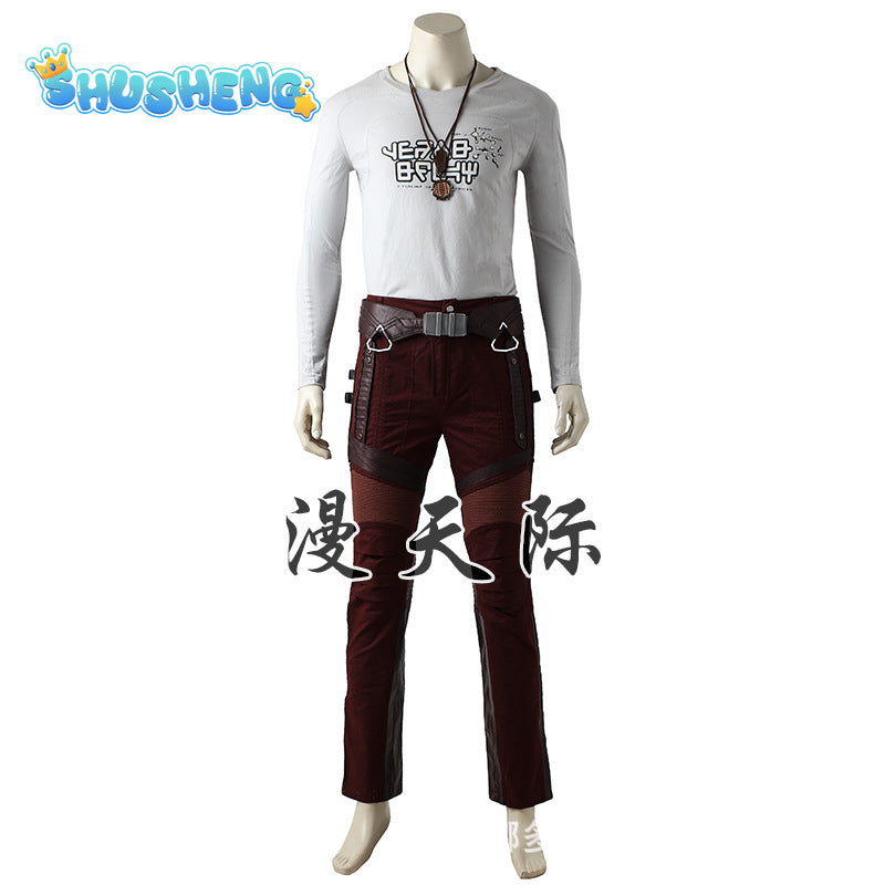 Star-Lord Costume Cosplay Movie Star-Lord Red Leather Jacket Pants Set Halloween Costume Man